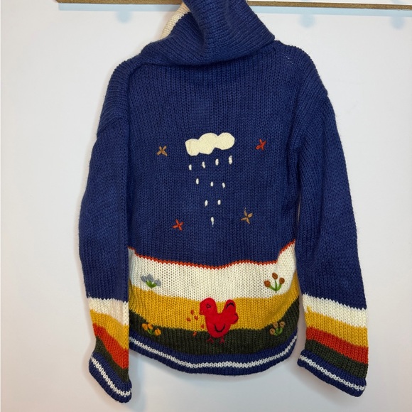 🧶 Vintage Handmade Knit Animal Scene Hoodie ––Whimsical Folk Sweater - Picture 3 of 3